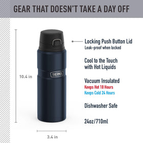 Close-up of vented push-button lid shows leak-proof design for outings.