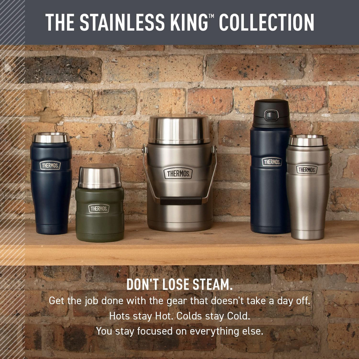 Outdoor camping scene with THERMOS bottle keeping drinks cold or hot.