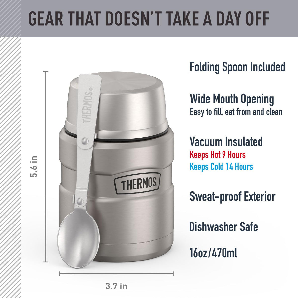THERMOS Stainless King spoon-inside-lid shown for convenient meals on the go.