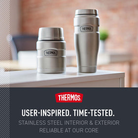 Sweat-proof exterior remains dry with cold contents in THERMOS jar
