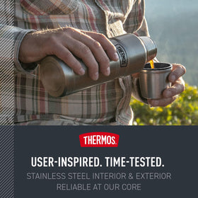 THERMOS Stainless King exterior stays cool to touch, sweat-proof with cold beverages.