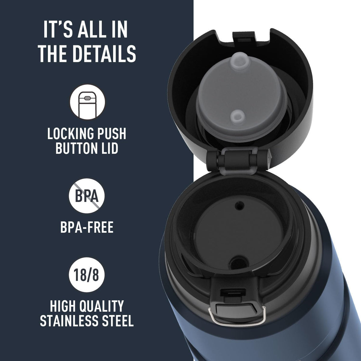 THERMOS exterior stays cool to touch; sweat-proof surface stays comfortable.