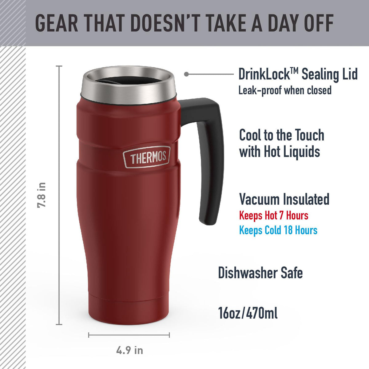 THERMOS Stainless King mug with built-in tea hook for on-the-go infusions