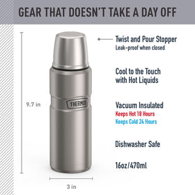 THERMOS Stainless King twist-pour stopper enables easy serving.