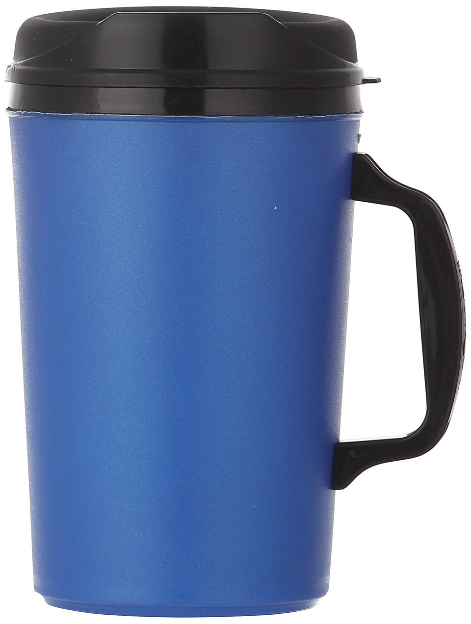ThermoServ foam insulated mug 34oz in pearl dark blue with drink-through lid for hot or cold beverages