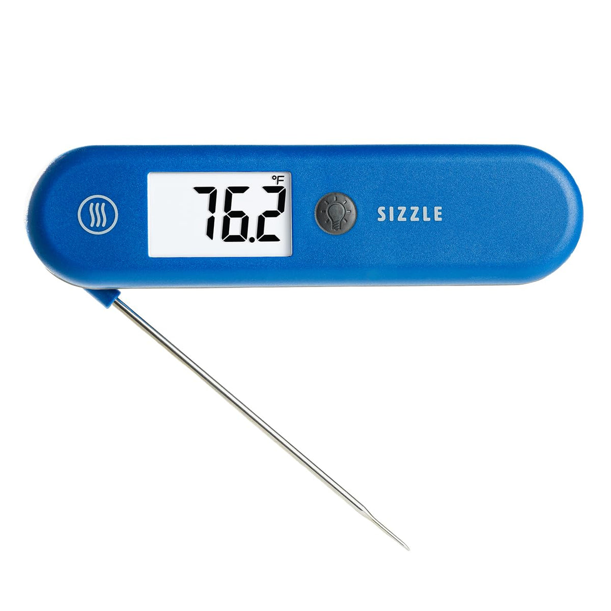 ThermoWorks Sizzle instant-read thermometer showing 2-second reading for precise grilling temps