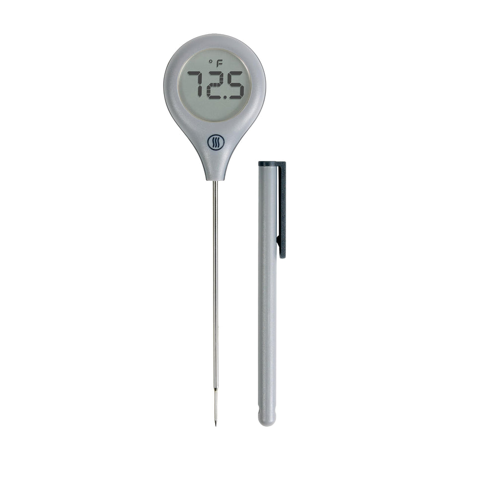 ThermoWorks ThermoPop 2 dove grey front view showing compact thermometer for quick checks