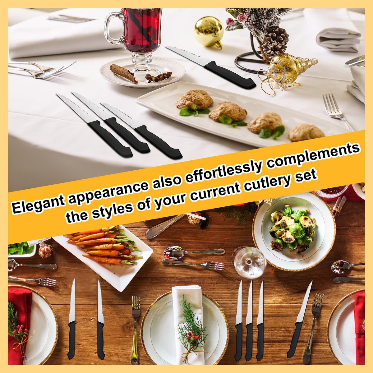Therwen 50-piece set shown on dining table for elegant service