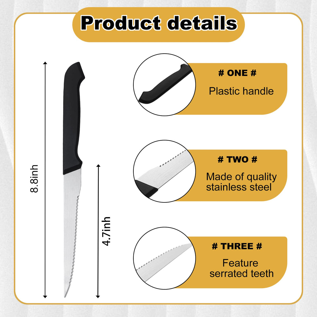 Therwen steak knife blade length 12 cm for precise, comfortable slicing.