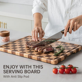 Thetchry double-sided board ready for prep and serving tasks.