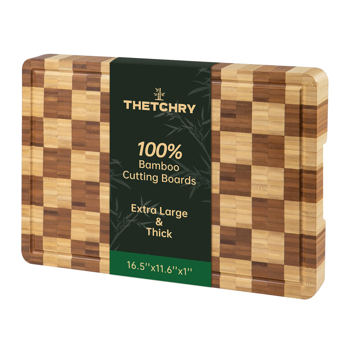 Thetchry bamboo cutting board with end grain checkerboard design for durable slicing