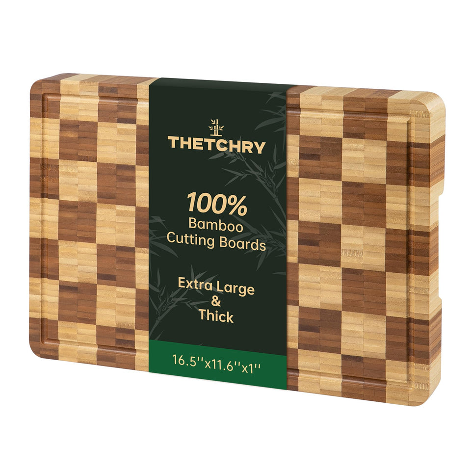 Thetchry bamboo cutting board with end grain checkerboard design for durable slicing