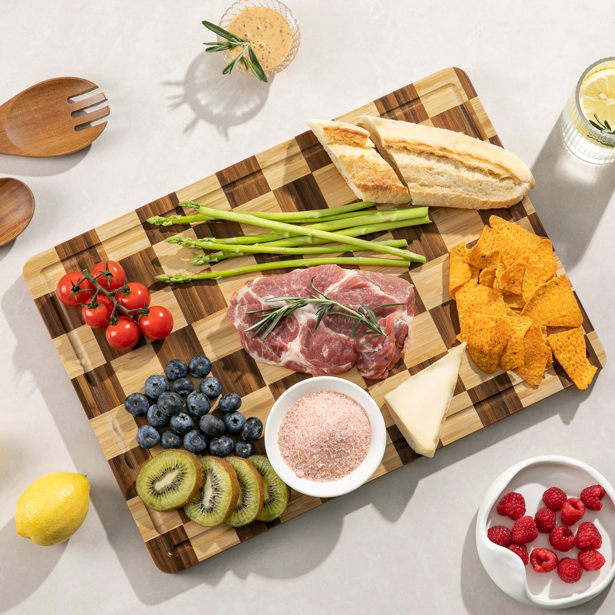 Thetchry bamboo board with non-slip feet for stable chopping