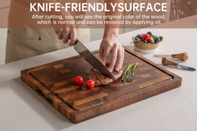THETCHRY cutting board with juice groove catching liquids to protect countertops