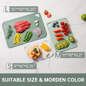 Thetchry cutting board set 3 anti-slip feet, keeps surfaces stable while cutting.