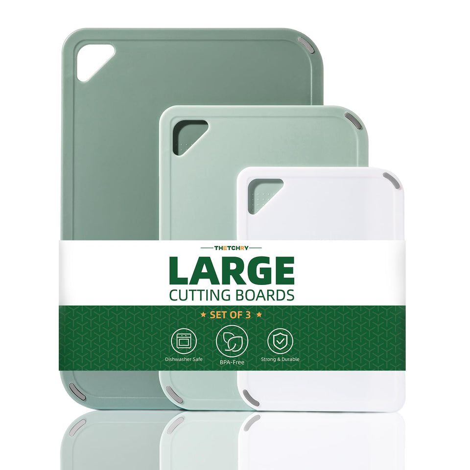 Thetchry cutting board set 3 green large, ideal for meat prep and spacious chopping.