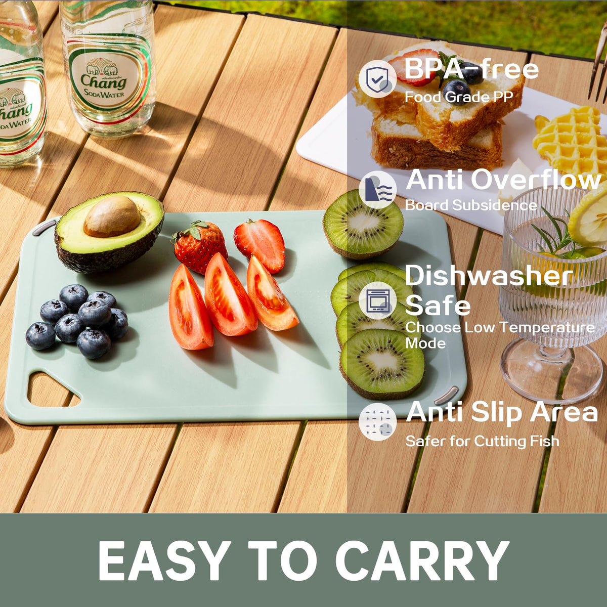 Thetchry cutting board set 3 green small, handy for onions and herbs on the counter.