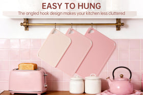 Thetchry cutting board triangle handle for easy gripping and storage.