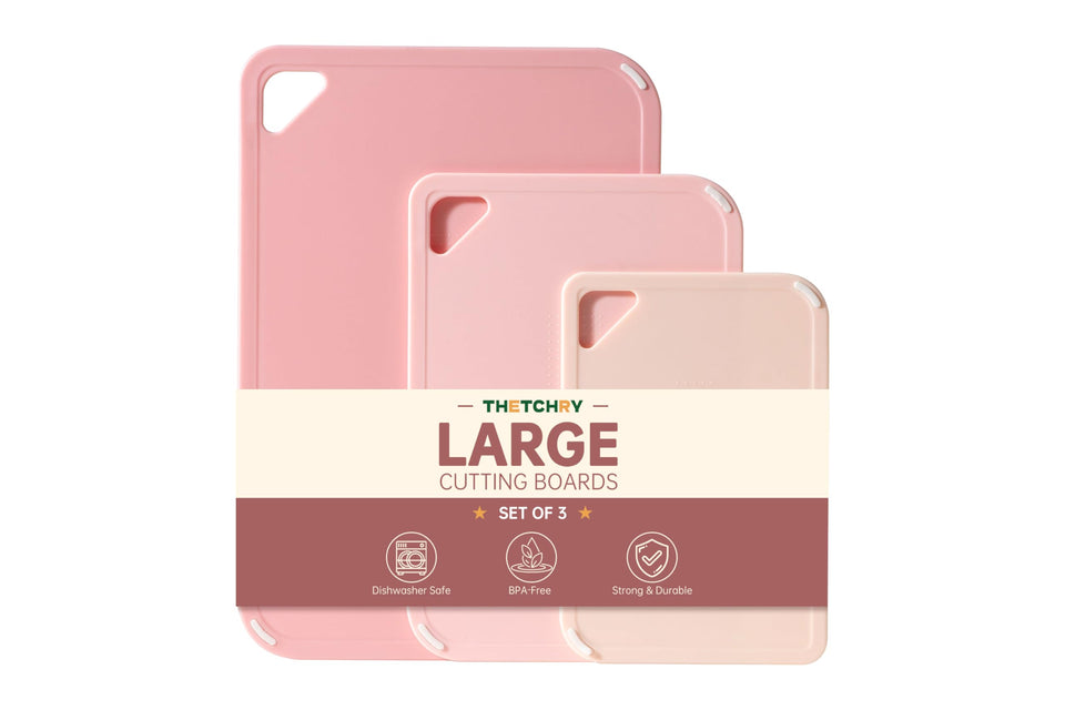 Thetchry pink cutting board large for meat prep with stable non-slip surface.