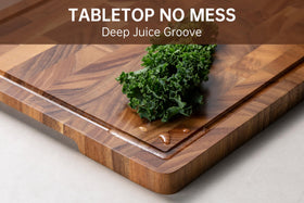 Thetchry walnut cutting board shows juice groove catching up to 3 oz