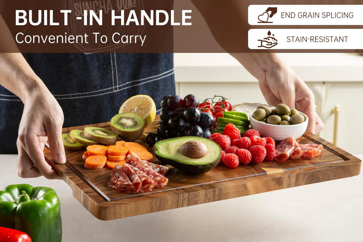 Thetchry walnut cutting board demonstrates knife-friendly surface protecting blades