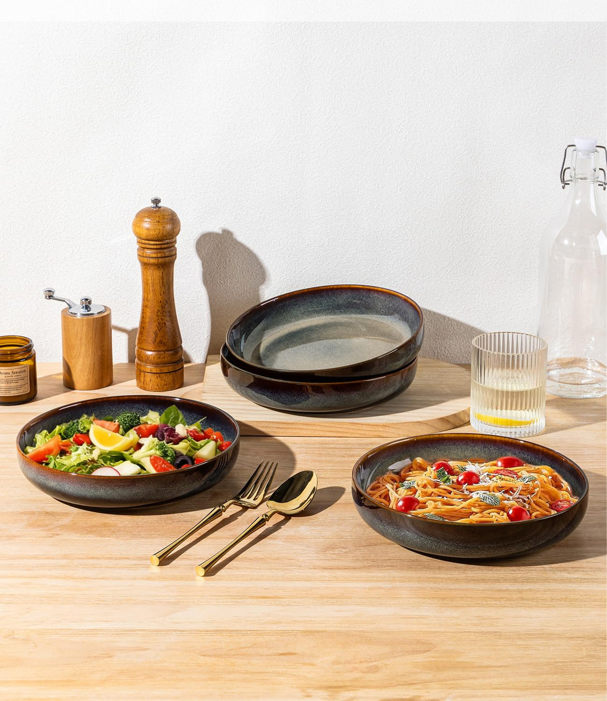theterra bowls with fruit display as part of a table setting.