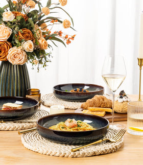 theterra 8.5-inch bowls serving pasta for a cozy dinner setting.