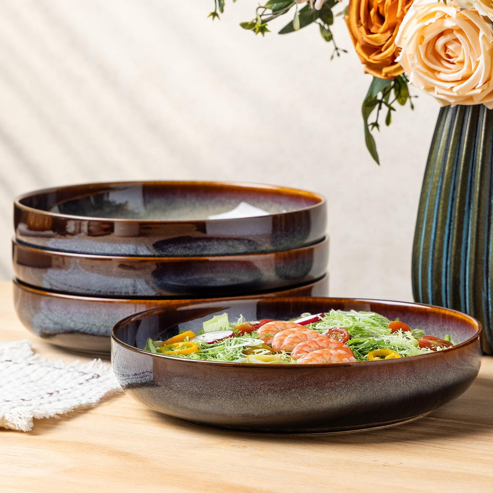 theterra 8.5-inch ceramic pasta bowls top view with double reactive glaze colors for stylish meals.