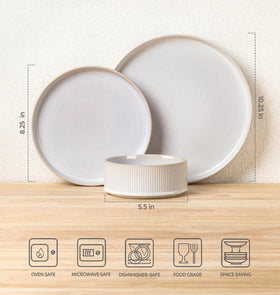 TheTerra 12-piece dinnerware set displayed as complete tableware