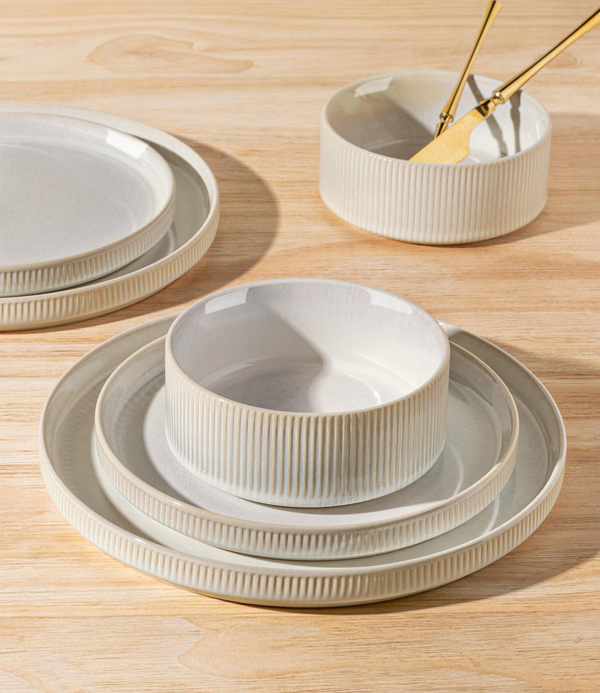 Stacked TheTerra dinnerware showing compact, space-saving design