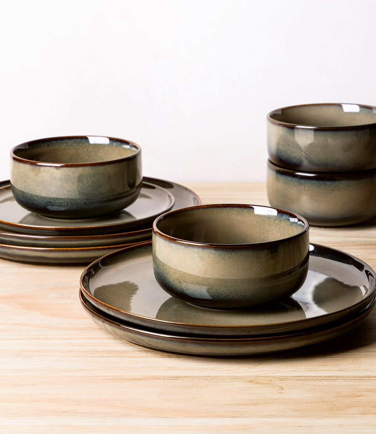 TheTerra stackable bowls and plates save cabinet space.