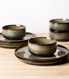 TheTerra stackable bowls and plates save cabinet space.