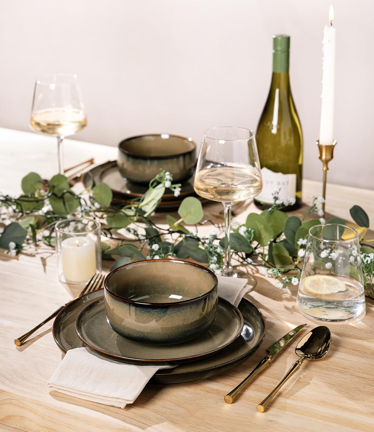 TheTerra handcrafted dinnerware with double reactive glaze finish.