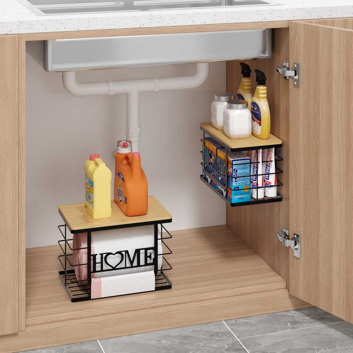 Thipoten bamboo-top detail enhances home decor while organizing trash bags.