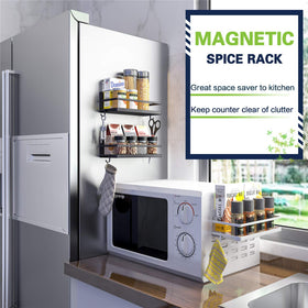 Thipoten magnetic shelf mounted on a microwave or fridge reveals versatile storage options.