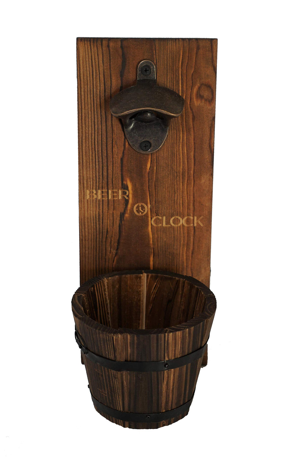 Thirsty Solutions Beer O’ Clock wall mount opener with cap catcher for easy entertaining.