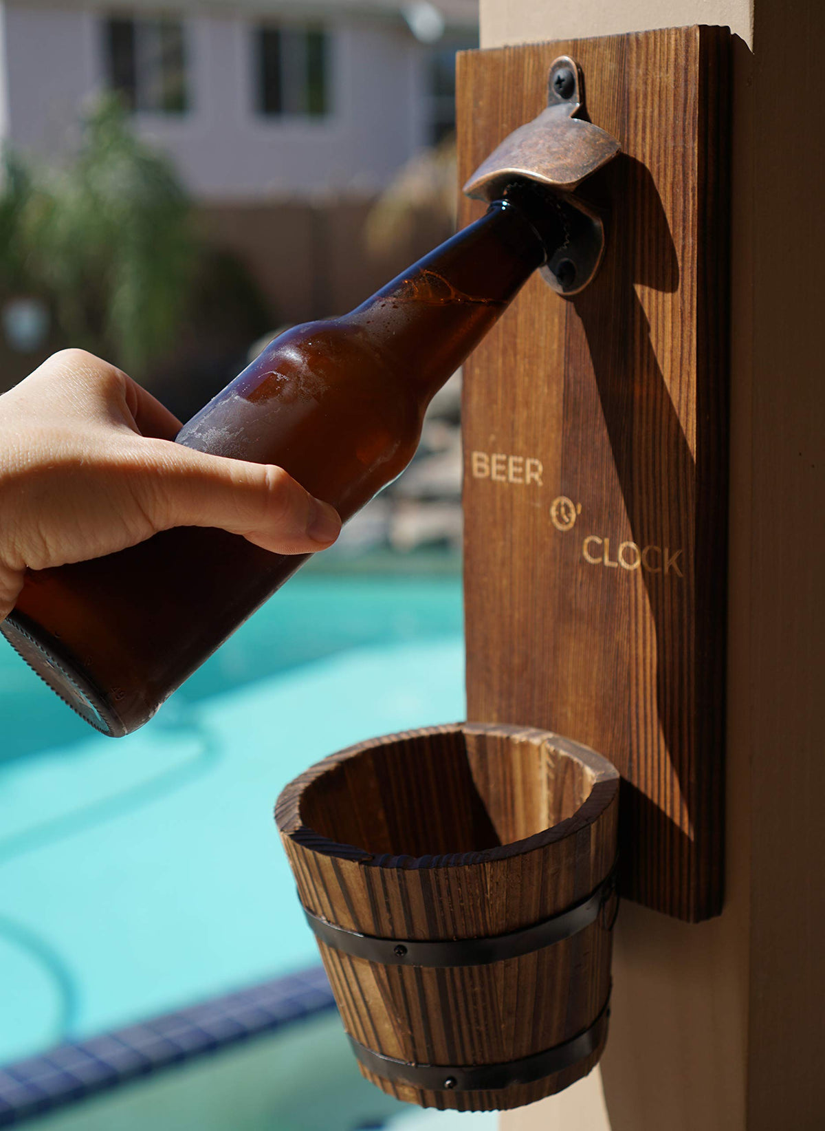 Thirsty Solutions Beer O’ Clock zinc opener close-up showing durable hardware.