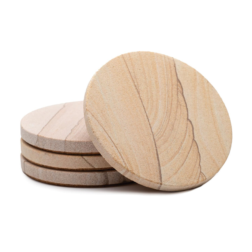 Thirstystone Desert Sand Coaster with multicolor pattern catches condensation to protect tabletops.