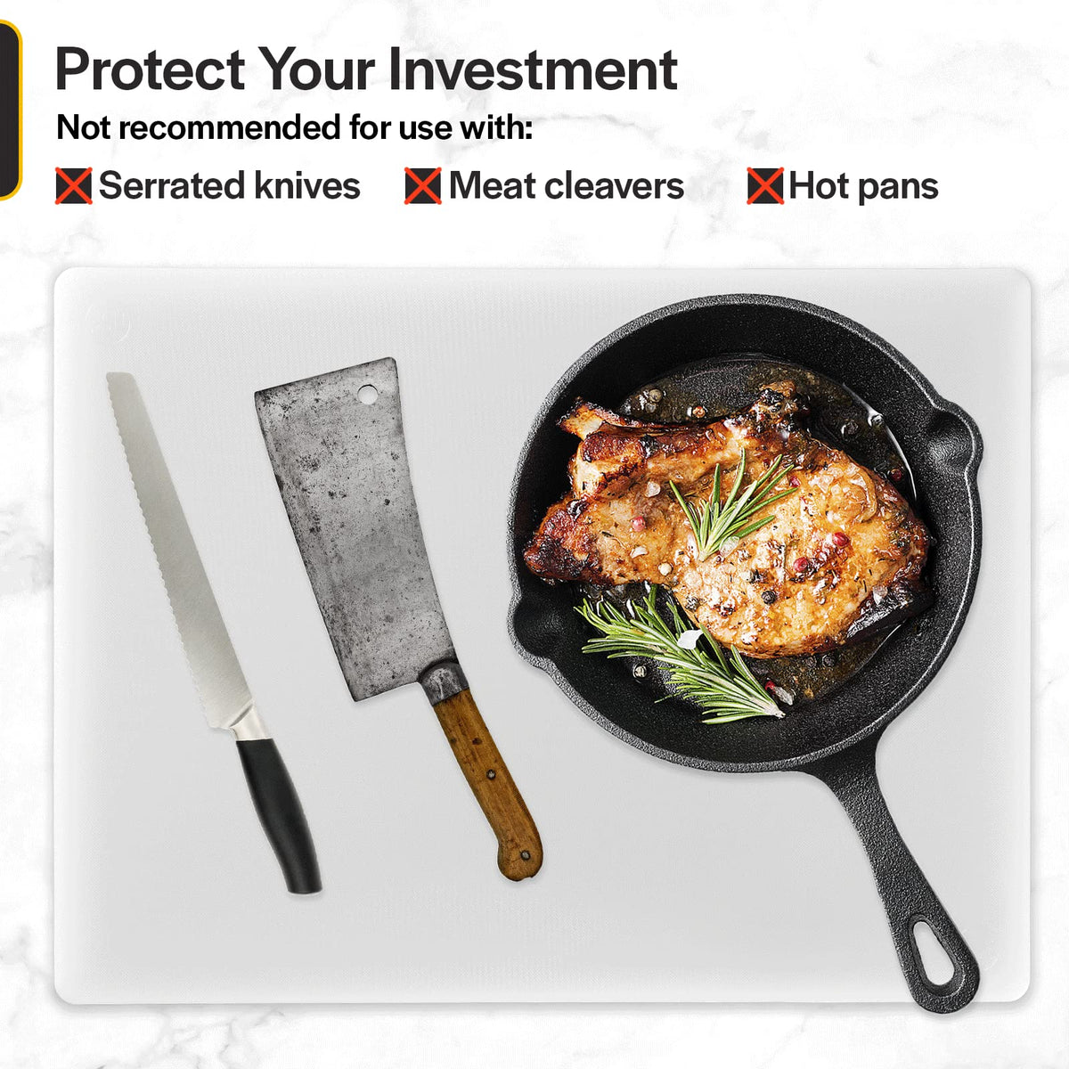 Thirteen Chefs cutting board ideal for busy commercial kitchens.