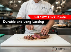 Thirteen Chefs cutting board knife-scar resistant surface maintains smooth cutting.