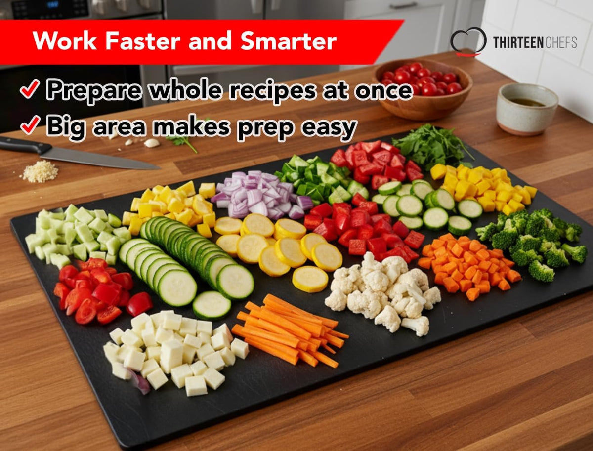 HDPP polymer close-up on Thirteen Chefs cutting board highlights durability