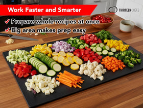 HDPP polymer close-up on Thirteen Chefs cutting board highlights durability