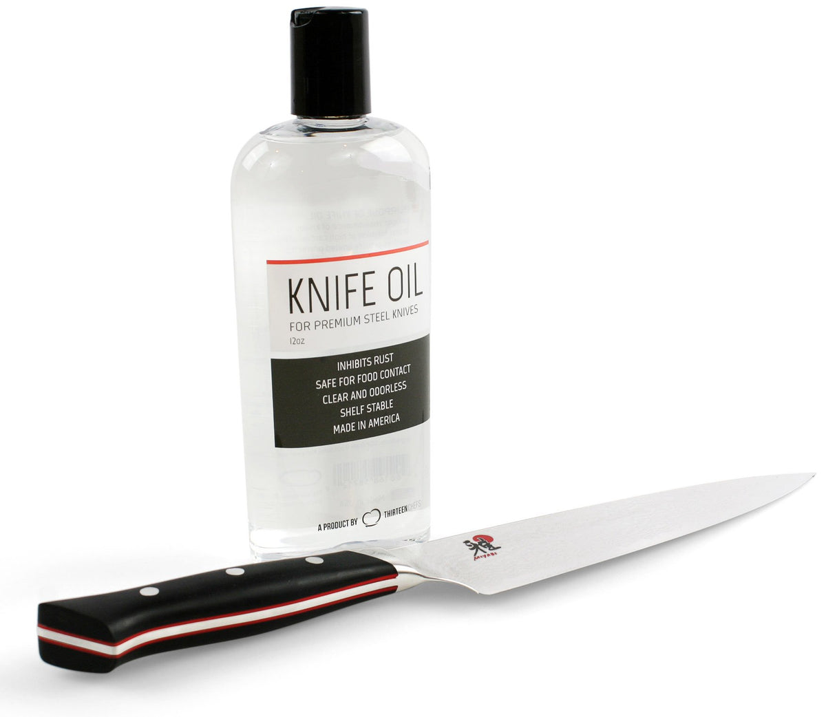 Thirteen Chefs oil bottle with Food Safe certification for safe kitchen use.