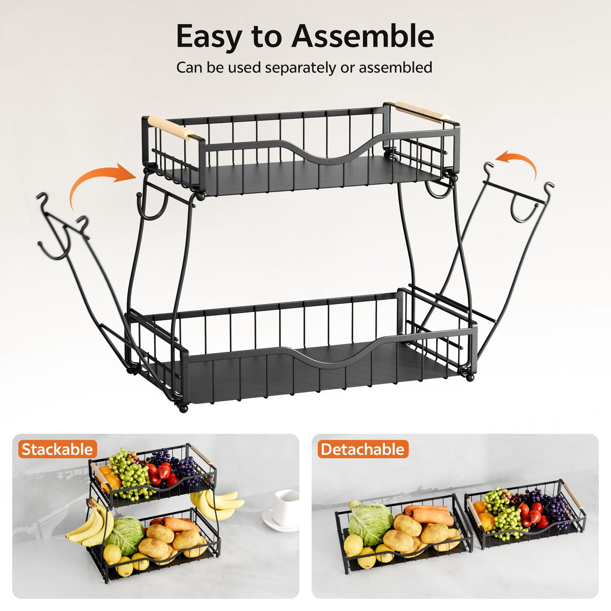 THKVESN detachable bowls offer flexible storage for fruits and vegetables.