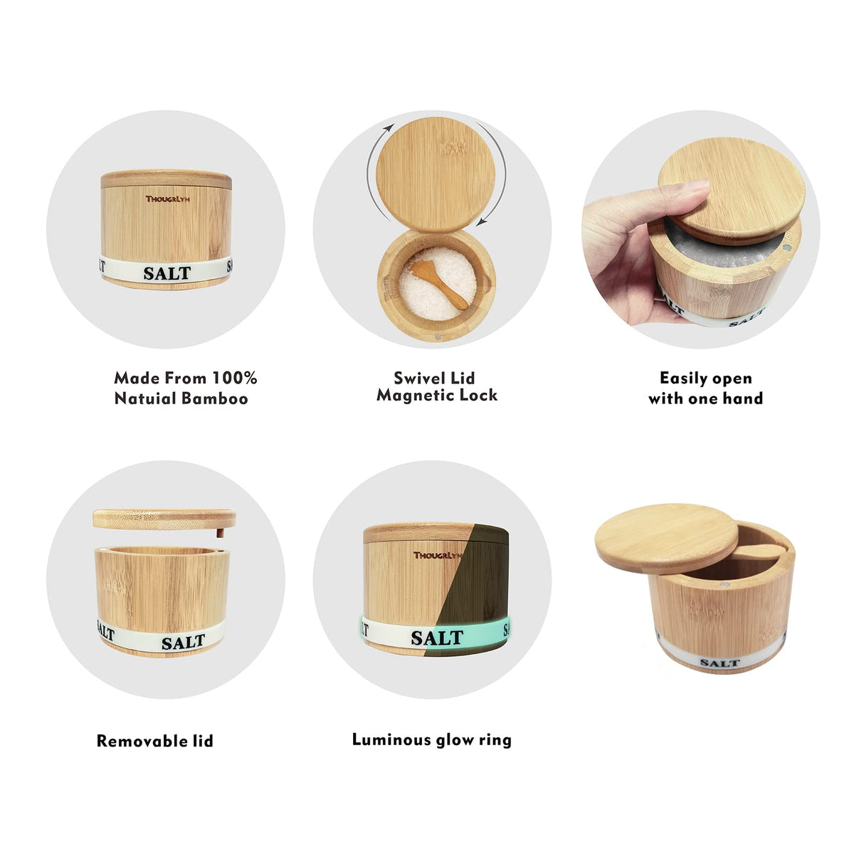 ThougrLyh multi-purpose container stores salt, pepper, or sugar with compact footprint.