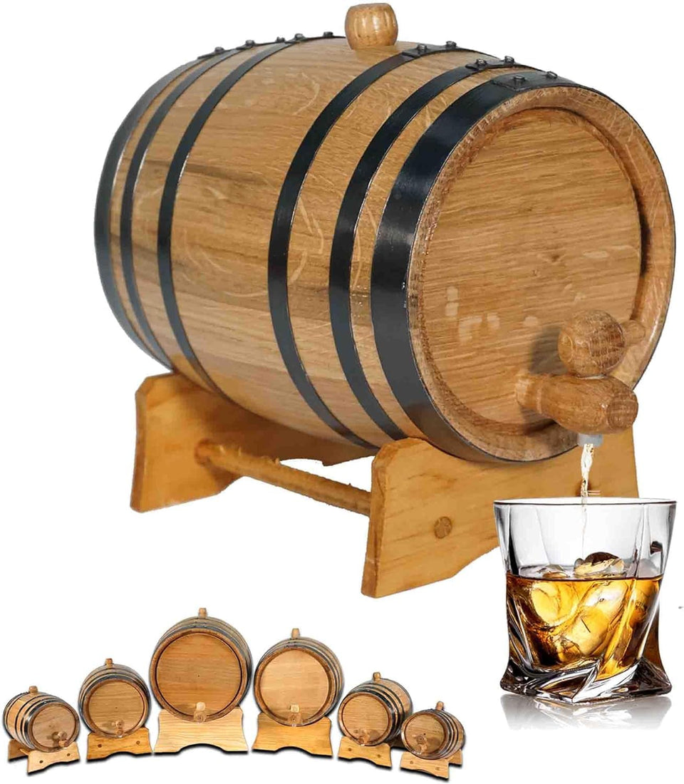 THOUSAND OAKS BARREL 1L aging barrel with stand in a home bar setup, compact aging solution