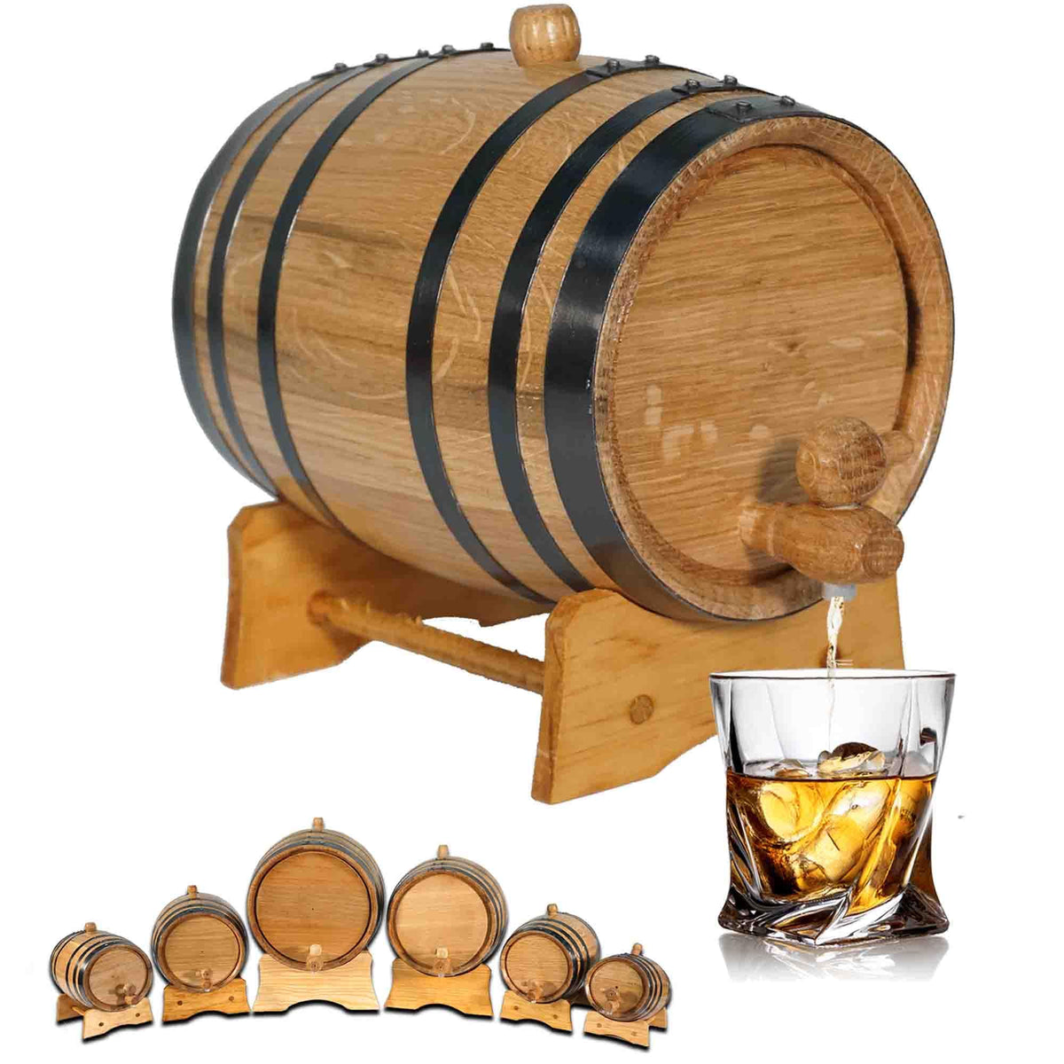 Thousand Oaks Barrel 2L with wood stand ready for home aging.