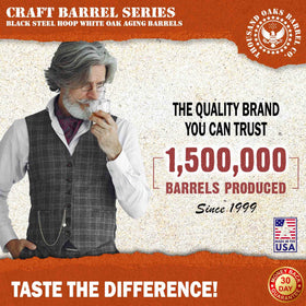 THOUSAND OAKS BARREL includes stand, bung, spigot, funnel, and guide.