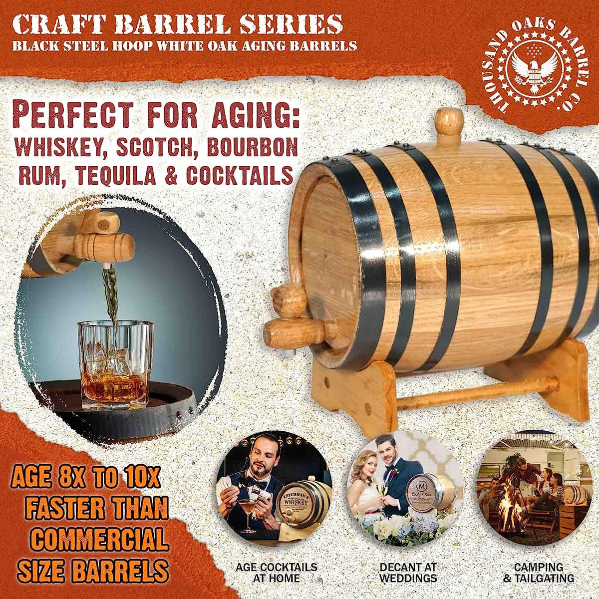 THOUSAND OAKS BARREL bung and spigot assembly shown for easy aging control