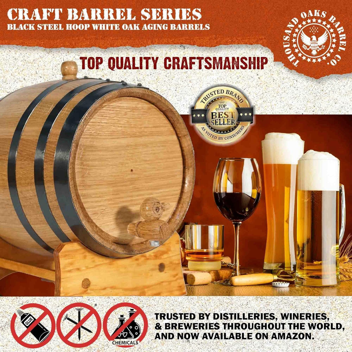 THOUSAND OAKS BARREL with funnel and instruction booklet for simple curing